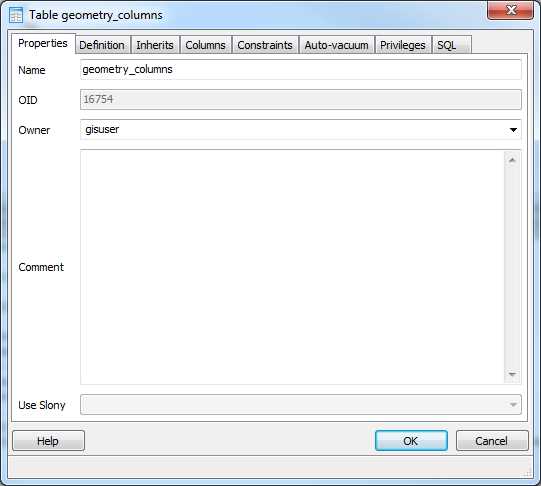 Editing the geometry_columns Table Properties
